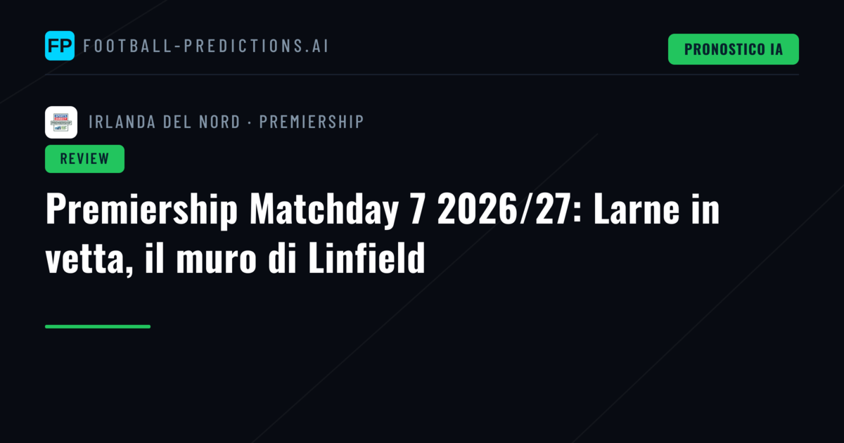 Premiership Matchday 7 2026/27: Larne in vetta, il muro di Linfield