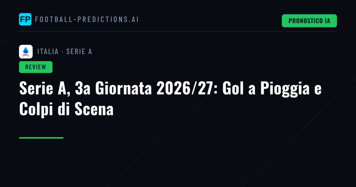 Serie A, 3a Giornata 2026/27: Gol a Pioggia e Colpi di Scena