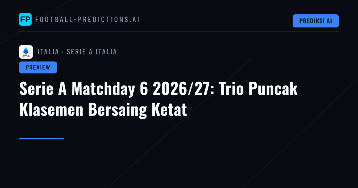 Serie A Matchday 6 2026/27: Trio Puncak Klasemen Bersaing Ketat