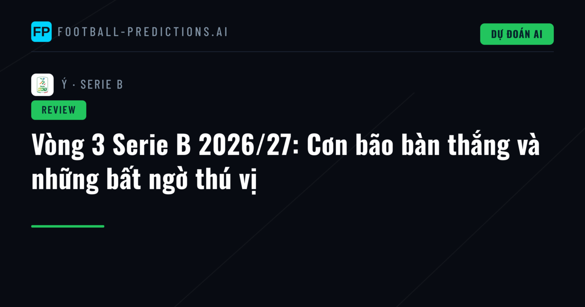 Vòng 3 Serie B 2026/27: Cơn bão bàn thắng và những bất ngờ thú vị