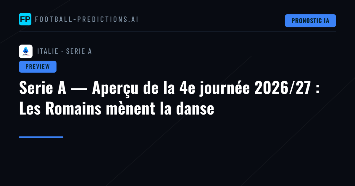 Serie A — Aperçu de la 4e journée 2026/27 : Les Romains mènent la danse