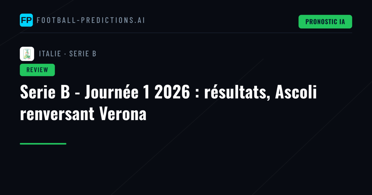 Serie B - Journée 1 2026 : résultats, Ascoli renversant Verona