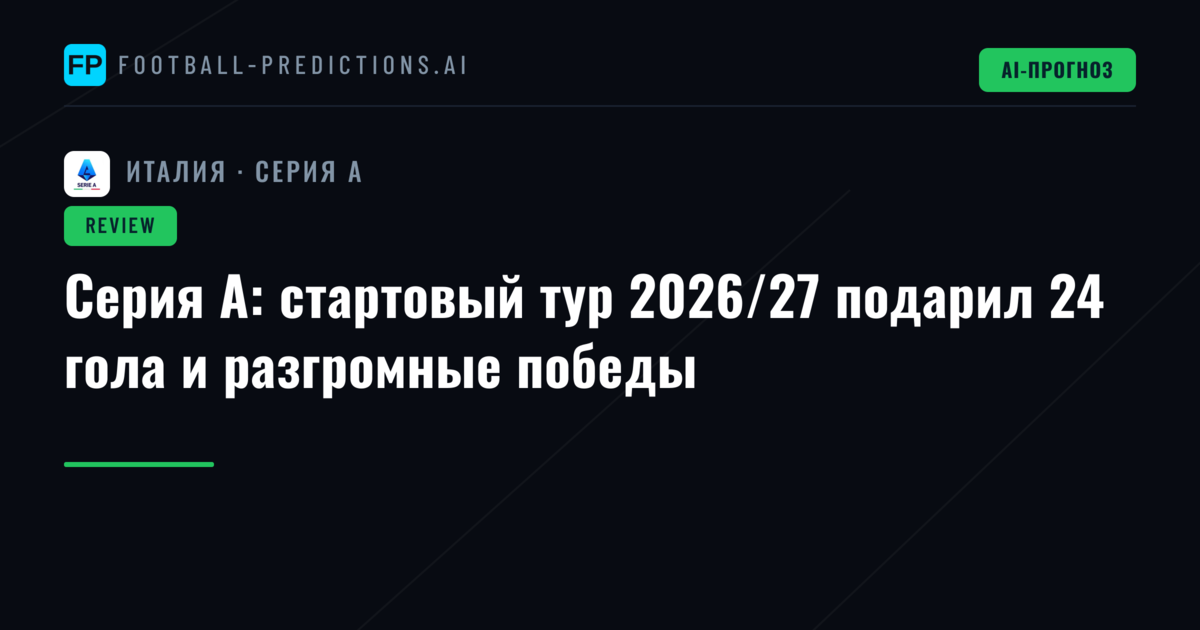 Серия А: стартовый тур 2026/27 подарил 24 гола и разгромные победы
