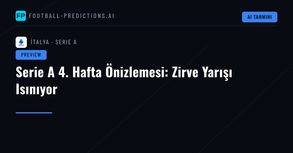 Serie A 4. Hafta Önizlemesi: Zirve Yarışı Isınıyor