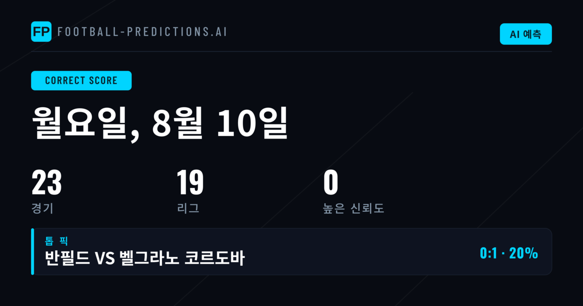 오늘의 정확한 스코어 예측: 2026년 8월 10일 경기 분석