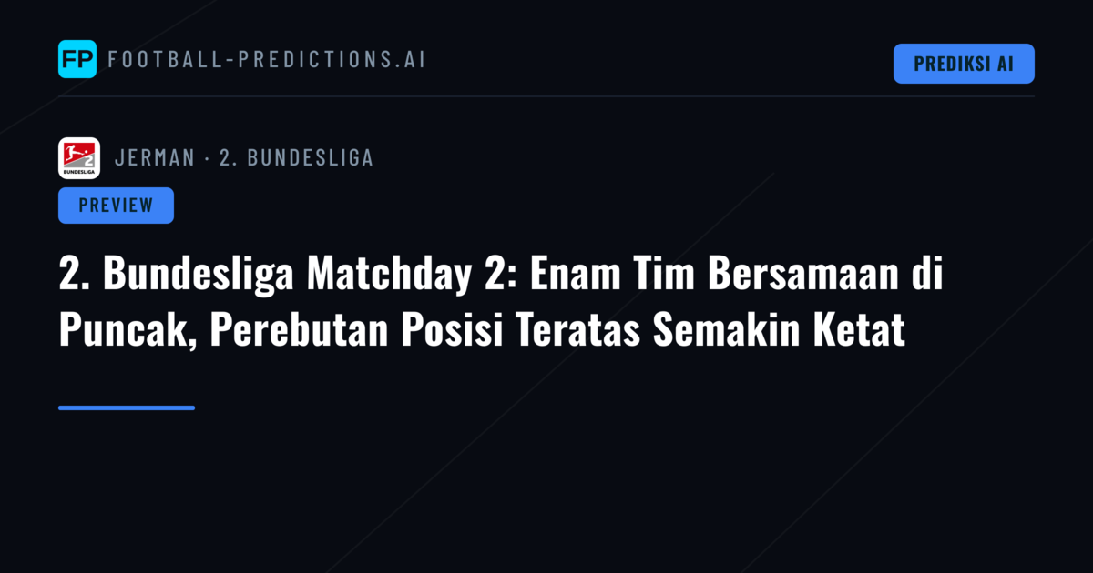 2. Bundesliga Matchday 2: Enam Tim Bersamaan di Puncak, Perebutan Posisi Teratas Semakin Ketat