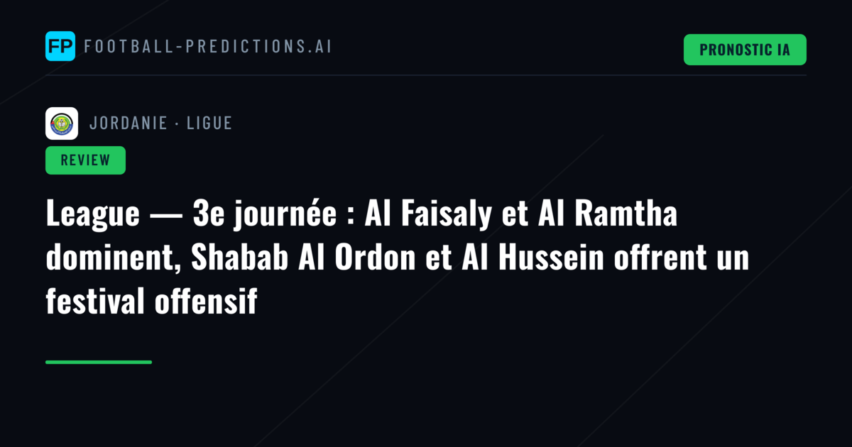 League — 3e journée : Al Faisaly et Al Ramtha dominent, Shabab Al Ordon et Al Hussein offrent un festival offensif