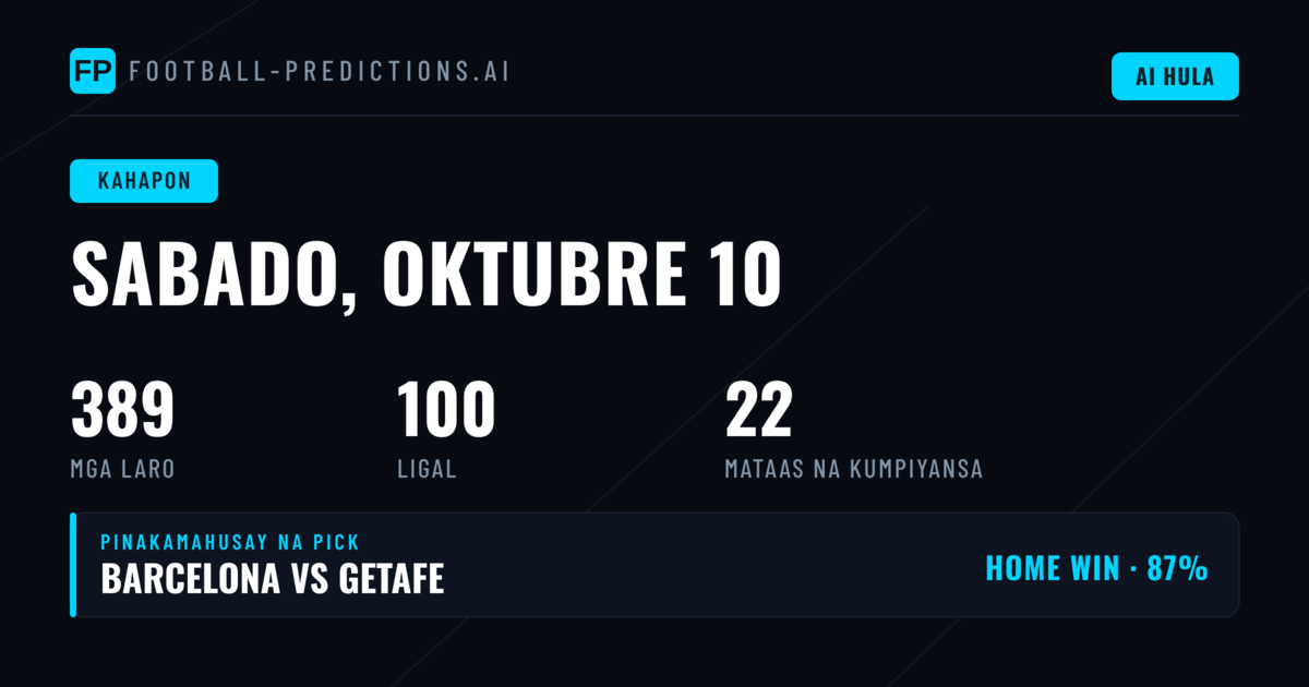 Buod ng mga Prediction sa Sabado, 10 Oct 2026