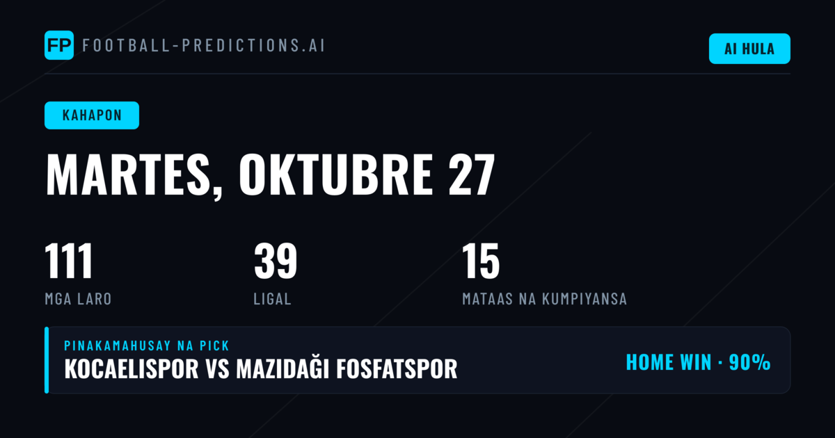 Pagsusuri ng 1X2, BTTS at O/U sa 27 Oktubre 2026