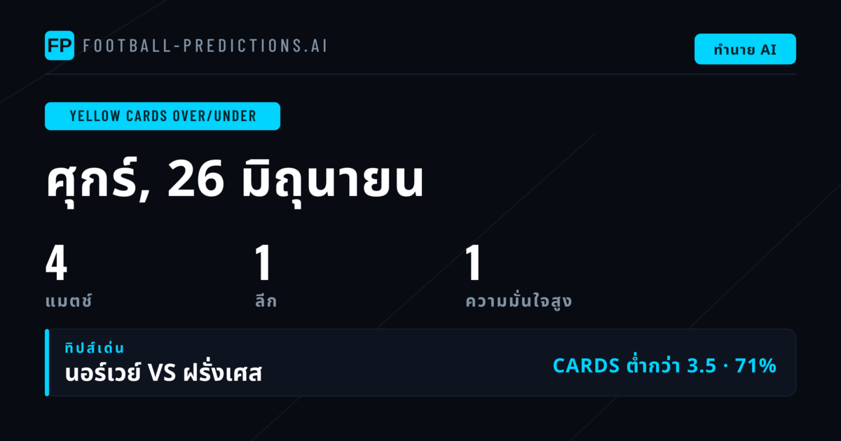 คัดสรร ทายนัด O/U ใบเหลือง ยอดเยี่ยมประจำวัน