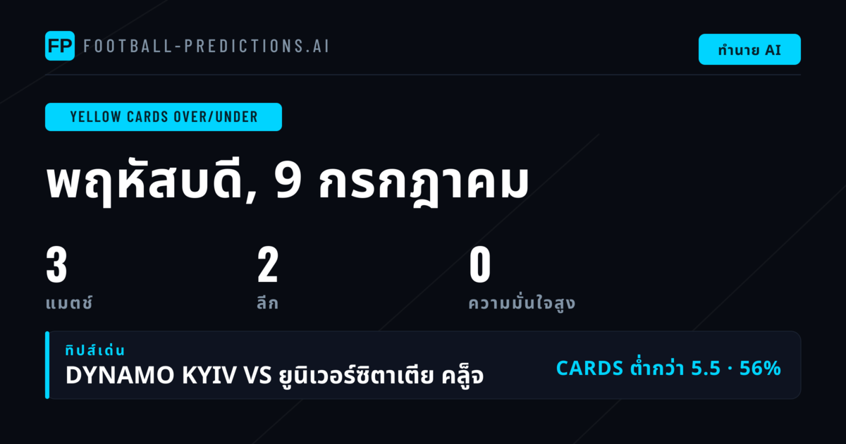 บัตรเหลือง O/U วิเคราะห์สำหรับ 3 แมตช์วันที่ 9 กรกฎาคม 2026