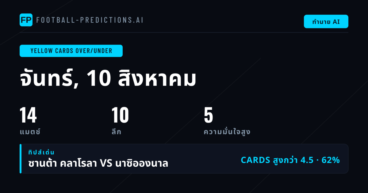 Top Yellow Cards O/U Picks สำหรับ 10 ส.ค. 2026