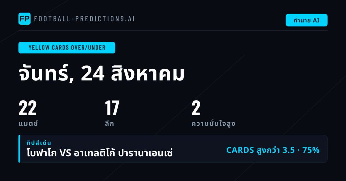 คัดเลือก O/U ใบเหลืองยอดเยี่ยมสำหรับ 24 ส.ค. 2026