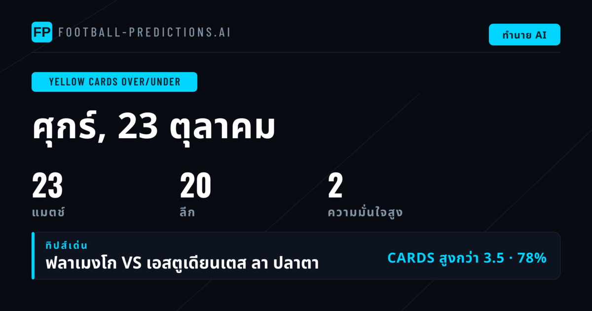 อันดับเลือกใบเหลือง O/U วันที่ 23 ตุลาคม 2026