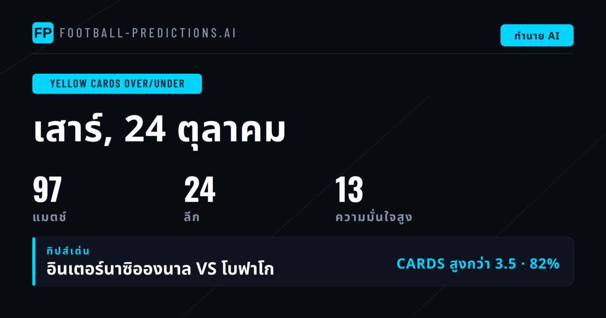 ตัวเลือก O/U ใบเหลืองสูงสุด วันที่ 24 ตุลาคม 2026