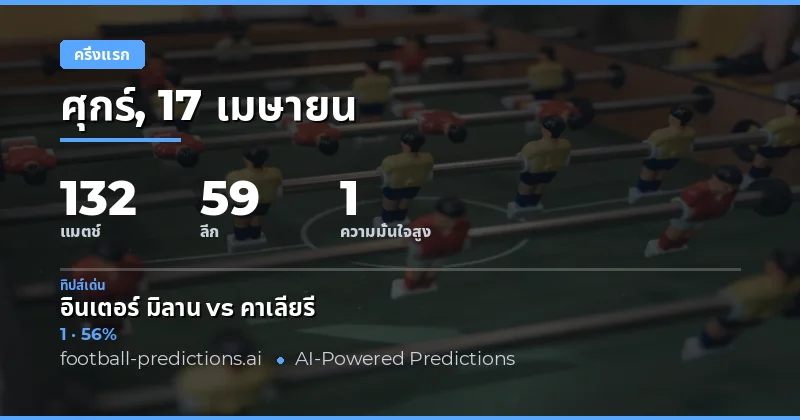 บทสรุปผลการแข่งขันครึ่งเวลา 17 เมษายน 2026