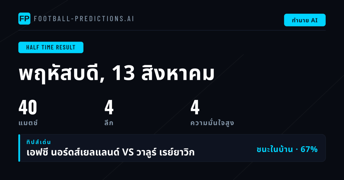 Top HT/FT Picks วันที่ 13 สิงหาคม 2026