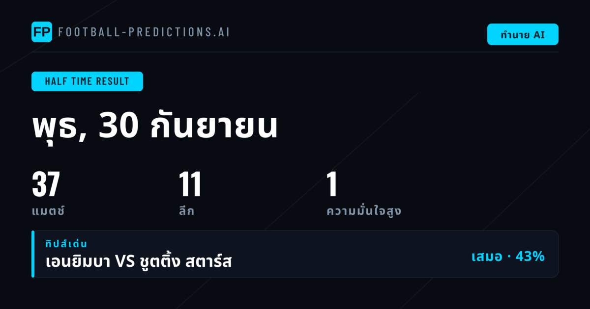 ตัวเลือก HT/FT ยอดเยี่ยมประจำวันที่ 30 กันยายน 2026