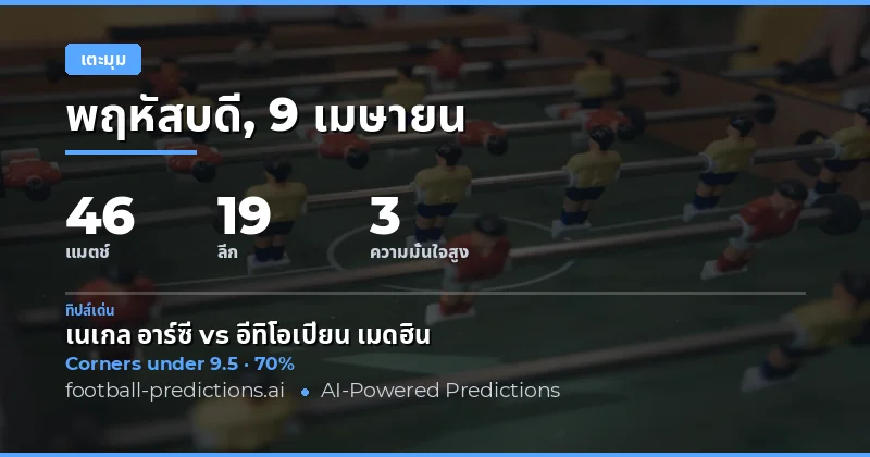 การพยากรณ์การเตะมุมในวันที่ 9 เมษายน 2026