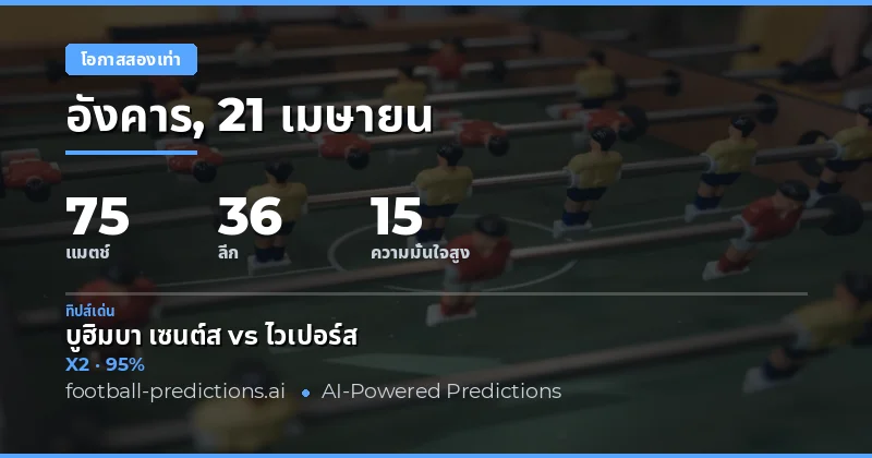 บทนำ: การวิเคราะห์ Double Chance ในวันที่ 21 เมษายน 2026