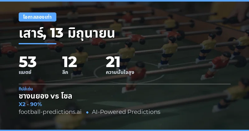 โอกาสสองเท่า — ทำนายและทิปส์ฟุตบอล — เสาร์, 13 มิถุนายน, 2026