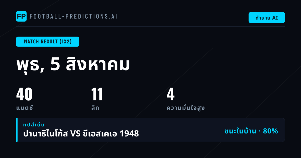 Top 1X2 Picks วันที่ 5 สิงหาคม 2569