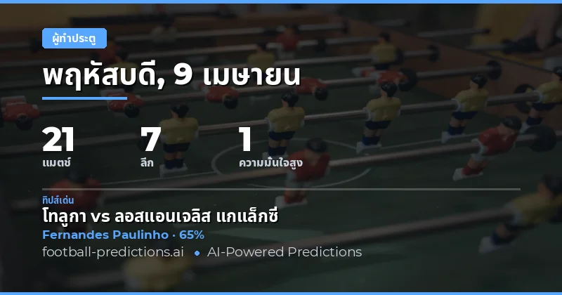 การคาดการณ์ผู้ทำประตูทั้งเกมในวันที่ 9 เมษายน 2026