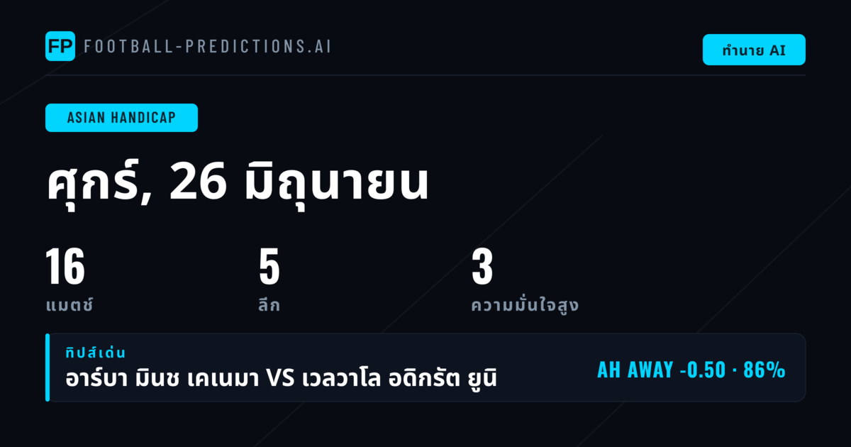 คัดสรรพนัน AH ชั้นนำประจำวันที่ 26 มิถุนายน 2026