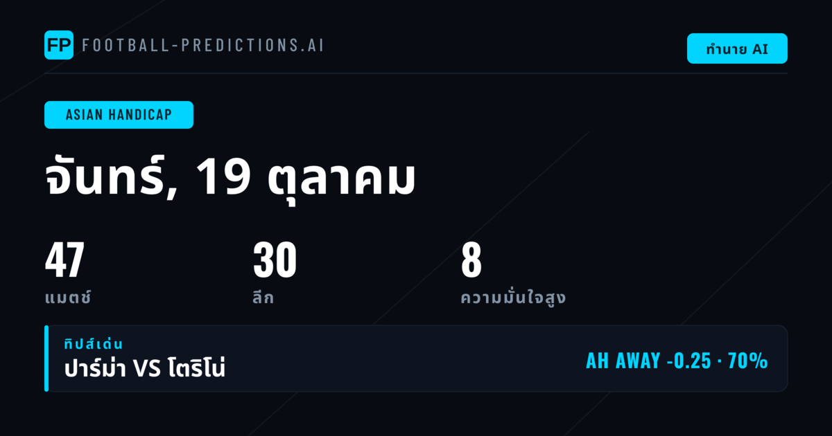 คำแนะนำ AH ยอดเยี่ยมประจำวันที่ 19 ต.ค. 2569