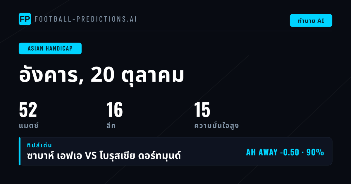 เลือกพนัน AH ยอดเยี่ยม สำหรับ 20 ต.ค. 2569