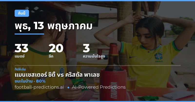 ภาพรวมการแข่งขันฟุตบอลคืนนี้ 13 พฤษภาคม 2026