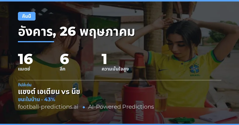 ภาพรวมการแข่งขันฟุตบอลคืนนี้ 26 พฤษภาคม 2026