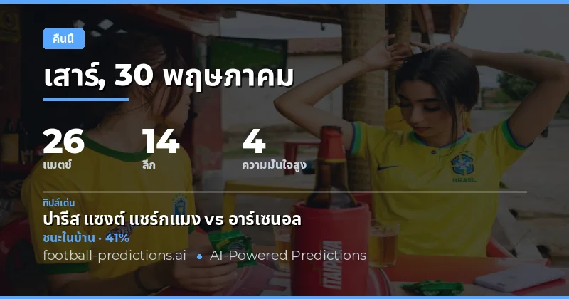 ภาพรวมการเดิมพันฟุตบอลคืนนี้ 30 พฤษภาคม 2026