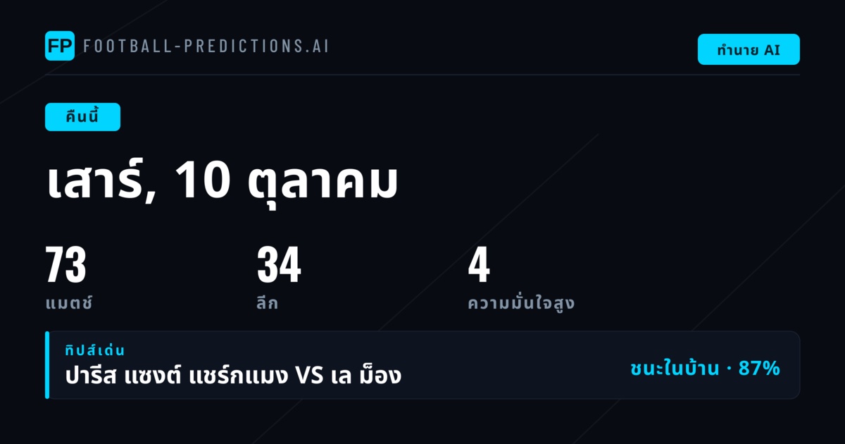 พรีวิวบอลวันเสาร์ 10 ต.ค. 2569 พร้อมสถิติเด็ด