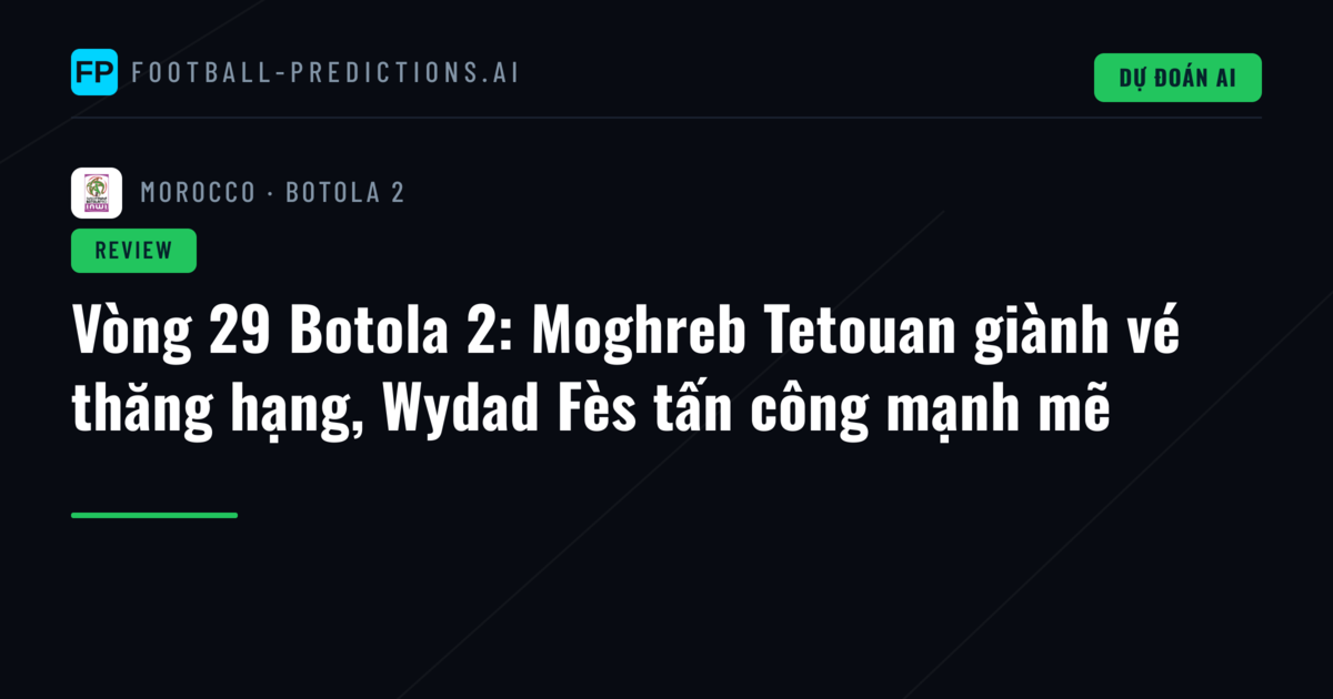 Vòng 29 Botola 2: Moghreb Tetouan giành vé thăng hạng, Wydad Fès tấn công mạnh mẽ