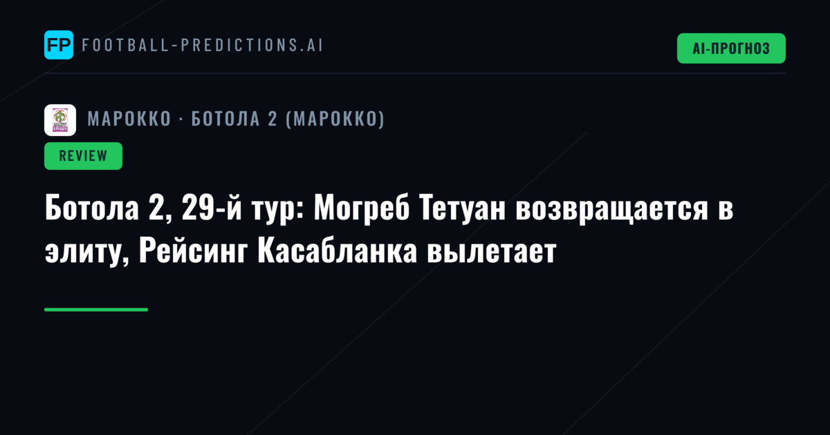 Ботола 2, 29-й тур: Могреб Тетуан возвращается в элиту, Рейсинг Касабланка вылетает