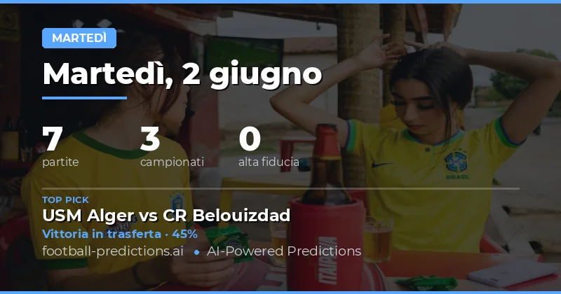 Previsioni Calcio Martedì 2 Giugno 2026
