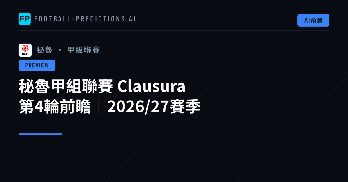 秘魯甲組聯賽 Clausura 第4輪前瞻|2026/27賽季