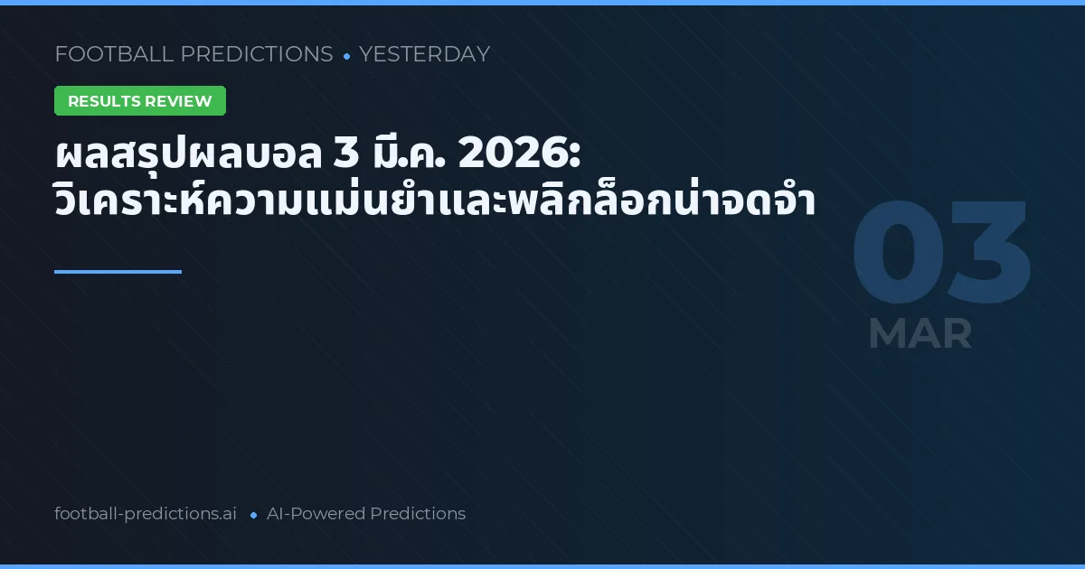 ผลสรุปผลบอล 3 มี.ค. 2026: วิเคราะห์ความแม่นยำและพลิกล็อกน่าจดจำ