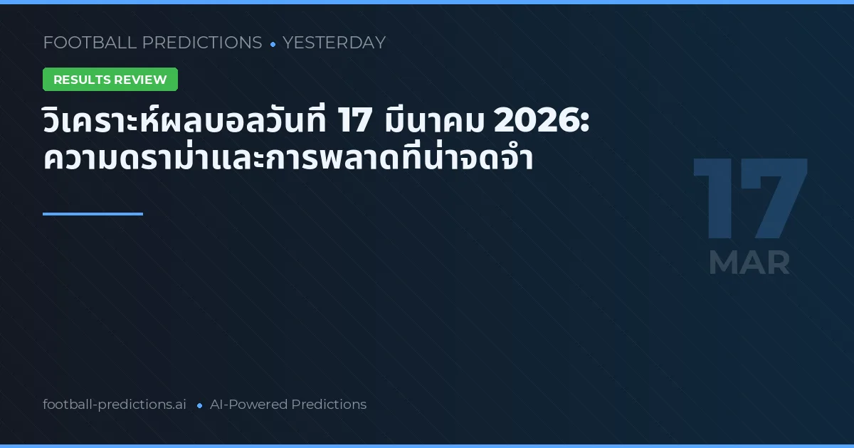 วิเคราะห์ผลบอลวันที่ 17 มีนาคม 2026: ความดราม่าและการพลาดที่น่าจดจำ