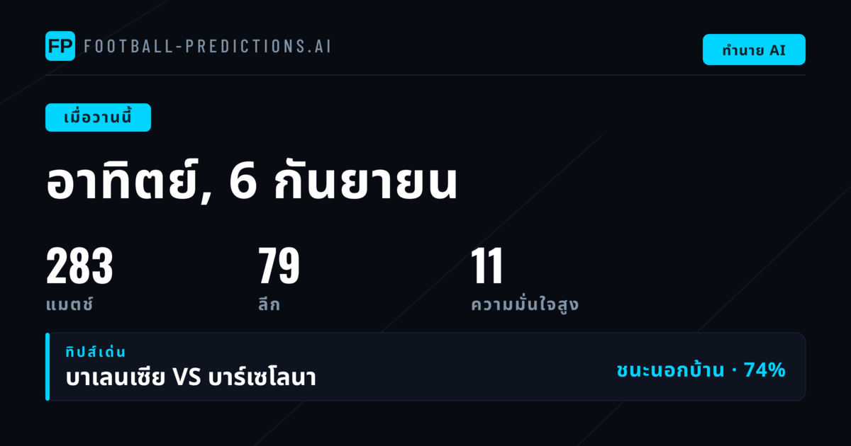 ภาพรวมผลทำนายวันอาทิตย์ที่ 6 กันยายน 2569