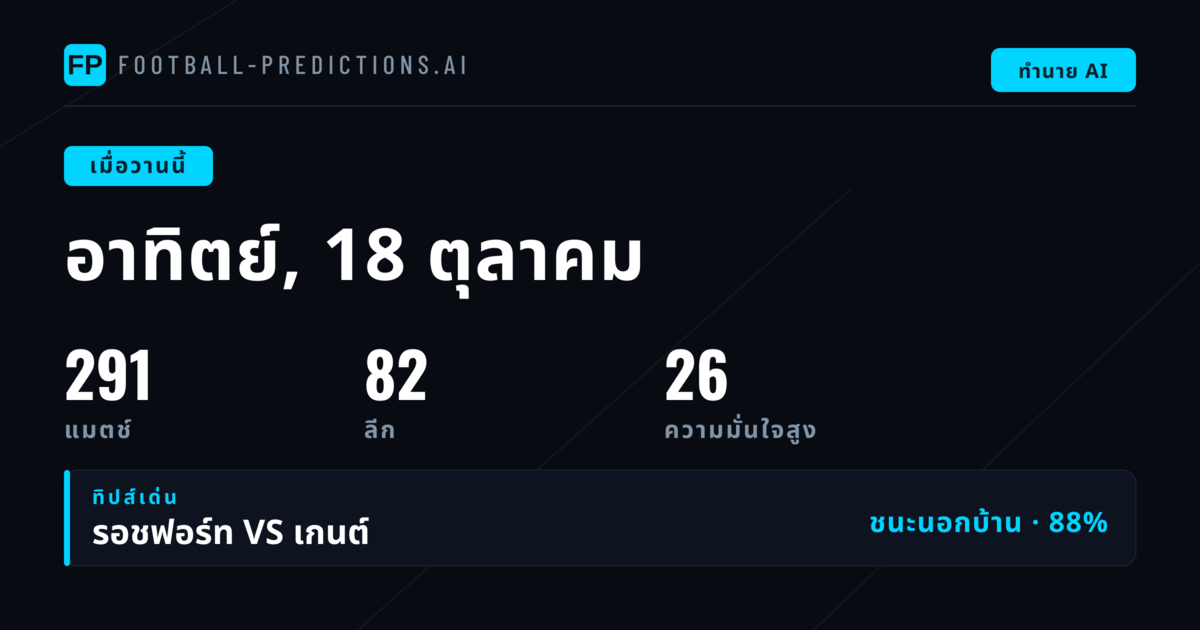 วันอาทิตย์ที่ 18 ตุลาคม 2026: สรุปผลงานพรีดิกชั่นประจำวัน