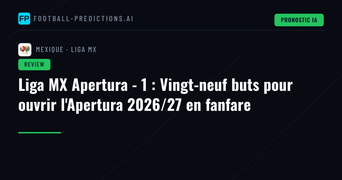 Liga MX Apertura - 1 : Vingt-neuf buts pour ouvrir l'Apertura 2026/27 en fanfare