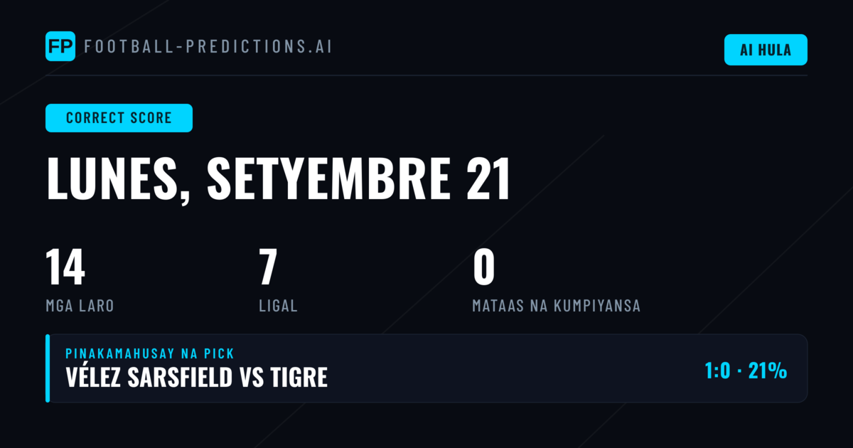 Tamang Iskor — Football Predictions & Tips — Lunes, Setyembre 21, 2026