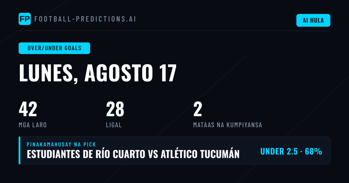 Pinakamahusay na O/U Goals Picks (17 Aug 2026)