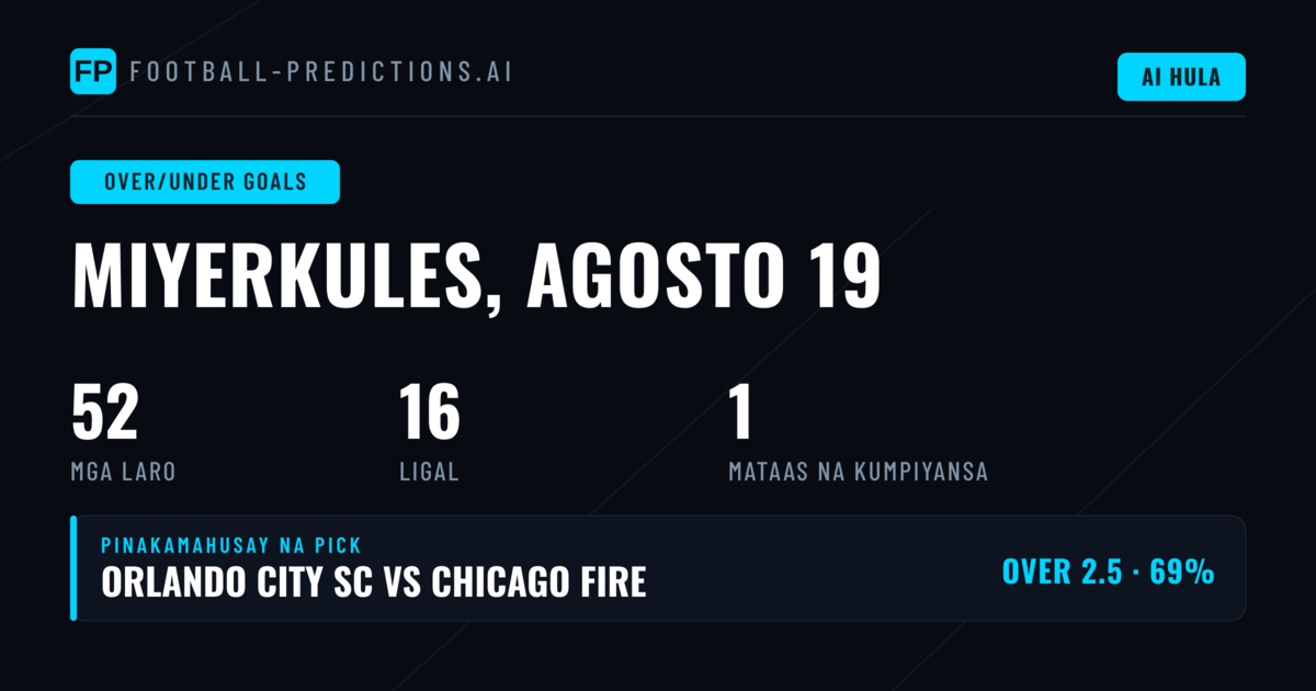 Nangungunang O/U Goals Picks para sa 19 Ago 2026