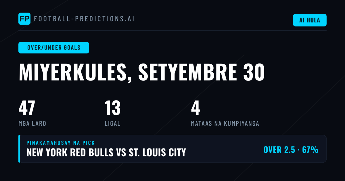 Pinakamahusay na O/U Goals Picks para sa 30 Sep 2026