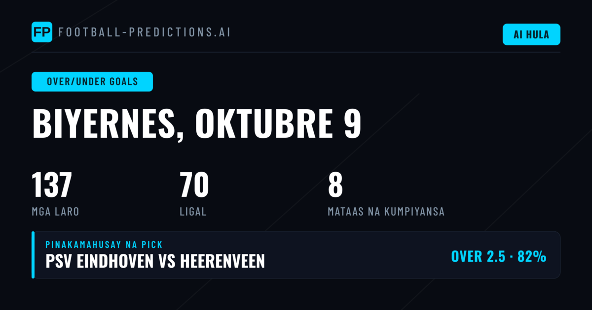 Pinakamahusay na O/U Goals Picks para sa 9 Oct 2026