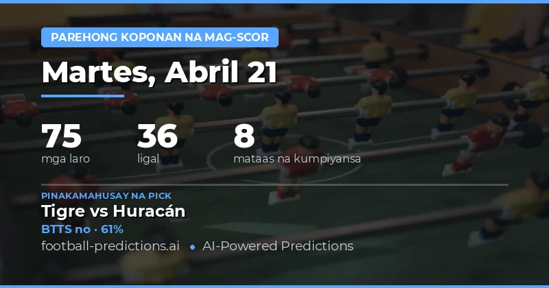 Mga Pagtataya sa Both Teams to Score para sa 21 Abril 2026