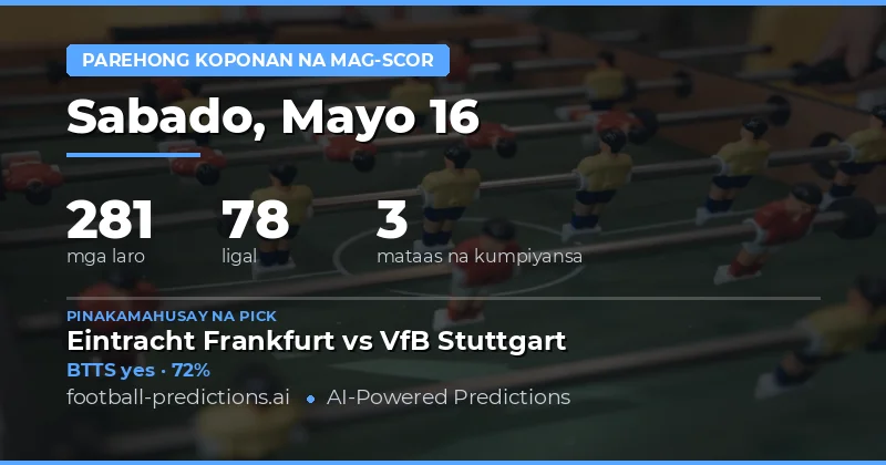 Pangkalahatang Pagsusuri ng BTTS Predictions para sa 16 Mayo 2026